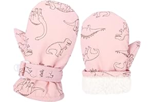 INELIHOO Kids Winter Ski Mitten Gloves Toddler Cartoon Dinosaur Snow Mittens with Fleece Lining Children Anti-Lost Thicken Warm Gloves Waterproof Full Finger Gloves Fluffy Fishing Mittens for Baby 2-8 Years