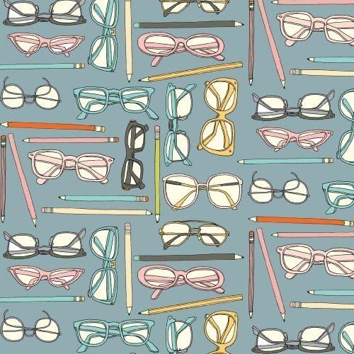 Typewriter, glasses and pencils 35532-X by Julia Rothman for Windham Fabrics- Fat Quarter- like Moda, Makower