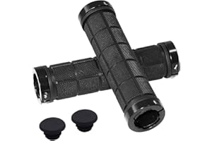 Natuce 2 x Bicycle Handlebar Grips 22 mm, Bicycle Handle with Two Handlebar Caps, Aluminium Grips with Lock, Rubber Cyclist Handle for BMX MTB Folding Bike