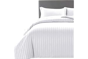 MOONLIGHT20015 King Size Duvet Cover Sets Reversible Stripes Satin Bedding Set with 2 Pillowcases Soft Hypoallergenic Duvet Covers (White 230x220)