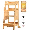 FUNLIO Toddler Tower with Safety Net, Kids Kitchen Step Stool, 3-Level Height Adjustable Toddler Kitchen Stool Helper, Montessori Child Standing Tower for Learning, Easy to Assemble, CE Approved