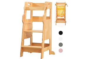 FUNLIO Stegpall med säkerhetsnät, stegpall för barn, 3-nivåers höjd justerbar småbarn kökspall hjälpare, Montessori stående torn för lärande, CPC-godkänd