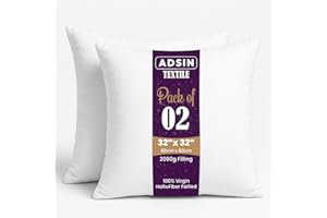 ADSIN Set of 2-80cm x 80cm Odd Size Hollowfibre Cushion Pads New White Inners Stuffer Square Pillow Insert Sofa Throw Hypoallergenic (Pack of 2 | 32" x 32")