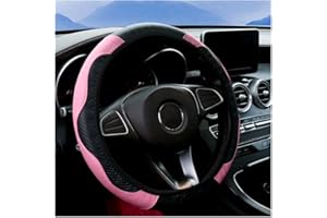 HOME-X Car Steering Wheel Covers, 38 cm/15 inch Universal Fit Leather Steering Wheel Cover Men Women, Anti-slip Breathable Car Steering Wheel Protector Accessories(Pink)