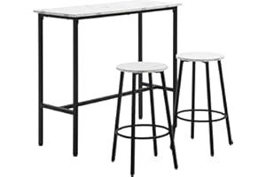 HOMCOM 3 Piece Bar Table Set, Modern Dining Table Set for 2 with Stools, Steel Frame, Footrest for Kitchen, Living Room, Small Space, White