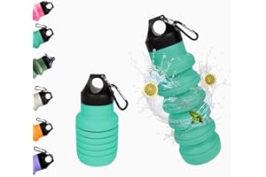 KINGMATE Botella de agua de silicona para bebidas, sin BPA, a prueba de fugas, plegable, apta para 500 ml, color turquesa con tapa deportiva