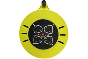 MAENGRE 10 Meters 4 Socket Open Cable Reel Extension Lead Indoor or Garden Outdoor with Winding Handle 13A 4 Socket Thermal Out and Power Switch High Visibility Cable