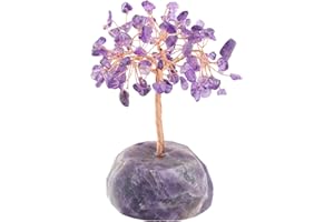 Anseom Drzewo kryształowe ametystowe, Reiki uzdrawiające drzewo kryształowe na naturalnych mini drzewkach kryształowych z bazą agatową, zawijanie drutu, kamienie bębnowe, Feng Shui, drzewo bonsai,