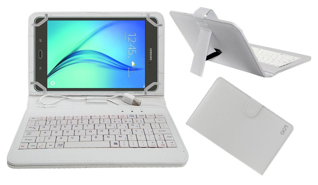 Acm USB Keyboard Case Compatible with Samsung Galaxy Tab A 8 Inch Tablet Cover Stand Study Gaming Direct Plug & Play - White