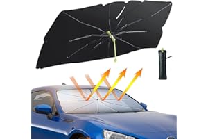 Parasol Coche Delantero, CompraFun Parasol Paraguas Coche, Parasol Plegable Coche con Anti UV Rayos, Fácil de Instalar y Almacenar, para Mayoría de Coches, SUV, Camiones 140 x 75 cm