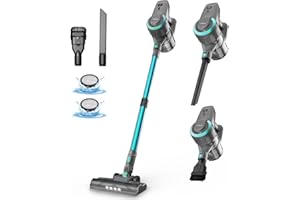 YISORA Aspirateur Balai sans Fil sans Sac N300, 20KPa & 2 Vitesses, Aspirateur à Main 175W, Léger, 40Min Autonomie, 6 en 1 Aspirateur Balai sans Sac pour Les Poils d'animaux, Tapis, Canapé, Voiture