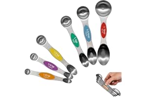 QOWRKRQ Meiyijia cuillères à mesurer en Acier Inoxydable empilables cuillères à Soupe pour mesurer Les ingrédients secs et liquides (Lot de 6 rangements magnétiques)