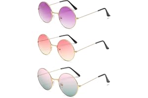 QINCLING 3paar Rund Sonnenbrille Bunt Hippie Gläser Neon Brille Vintage Brille Retro Partybrillen Kostüm Accessoires wie John Lennon für Fasching Karneval Party Foto Requisiten Herren Damen 70er 80er Jahre