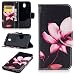 Produktbild Fine Finet Hülle für Samsung Galaxy J7 2017, Leder Flip Case Rot Blume Muster Lederhülle Protective Cover Ledertasche Handyhülle Wallet Schutzhülle mit Standfunktion, Lotus Blumen