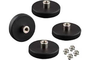 ULIBERMAG Set di 4 magneti in neodimio antigraffio con rivestimento in gomma e filettatura femmina M4, montaggio magnetico super potente per illuminazione, fotocamera, attrezzi e accessori