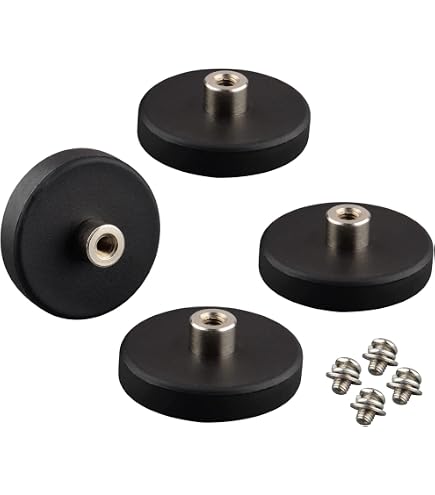 Lot De 2 Aimants Néodyme N45 Caoutchoutés - Diamètre 22 Mm, Hauteur 6 Mm - Filetage Plat M4 - Extra Puissants - Pour Fixation Outils, Véhicules, Lampes