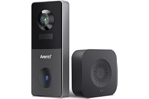 ARENTI VBELL1 2K campanello video wireless da esterno con telecamera e batteria, resistente alle intemperie/doppio audio/rilevamento del movimento/funziona con Alexa, Black