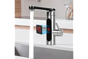 OUGPIU Chauffe-Eau électrique Robinet électrique Instantané en Acier Inoxydable 3 kW Avec affichage de la température LED à 360°, Robinet pour d'eau sans réservoir Cuisine et Salle de Bain