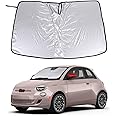 Windshield Sunshade for Fiat 500 2010-2024/ Abarth 595 2014-2024 Front Window Sun Shade Foldable Reflective Sun Visor Custom Sunscreen UV Blocker Privacy Protector HeatShield (White1)