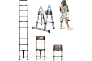 ROYALSWILL 2,6M Teleskopleiter, Rutschfester Klappleiter Stehleiter Ausziehleiter Teleskopleiter aus Stahl, Teleskop-Design Mehrzweckleiter, 9 Sprossen - 72cm bis 2,60m Anlegeleiter, 150 kg Belastbarkeit