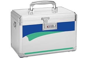 GODLONSEN Lockable Medicine Box, 11.2''x 7.6''x 7.6'', Safe Combination Lock Box, First Aid Safe Medication Storage Box for Home School Hospital, Silver, Medium