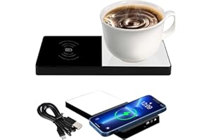 KEAGAN scalda caffè, scalda tazze, scalda bevande, 2 in 1, con ricarica wireless, USB 55 °C, con temperatura costante, sottobicchiere, caricabatterie wireless per ufficio, uso domestico