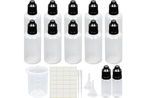 Episkey 10x Flaconi Contagocce 50ml con Imbuto, Misurino, Contagocce ed Etichette. Bottiglie vuote con Contagocce per Liquidi, Oli ed E-Liquid (50ml)