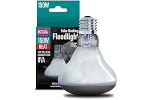Arcadia Reptile - Solar Basking Floodlight - 150w - Standard E27 Fitting - Produces Essential UVA - Aids Wellbeing & Colour Vision - Suitable for All Reptiles