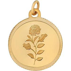 Bangalore Refinery 24k (999) Purity 2gm Yellow Gold Round Rose Pendant (without hook)