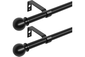 ATUHOLA barra cortinas negra 3 metros paquete de 2, Juego de barras de cortina ajustables con soportes, Barra decorativa para cortinas de 16 mm de diámetro para salon sala de estar y dormitorio, 80-300 cm