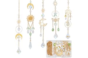 SUNNYCLUE Boîte DIY 5 Ensembles Kit Attrape-Soleil Étoile Lune Arc-en-Ciel en Cristal et Verre de Tarot Chanceux Suspendu en Perles