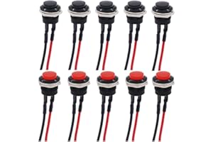 RUNCCI-YUN 16mm Push Button Switch ON/OFF Momentary Button Power Switch,round push button switch,push button switch 12v (10Pcs)， with pre-Wired