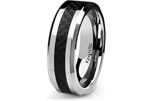 King Will GENTLEMAN Men's Black Tungsten Carbide 8mm Carbon Fiber Inlay Comfort Fit Wedding Band Ring