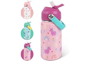AMFUN Borraccia Bambini Acciaio Inox con Cannuccia, 350ml Borraccia per Bambino, Senza BPA Thermos, Bottiglia Termica per Bambini, Bottiglia d'Acqua a Prova di Perdita per Scuola Asilo Campeggio