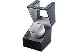 JANE CHOI Automatic Watch Winder, Watch Winder Dust-Proof Box, PU Leather Self-Winding Mechanical Watch Box with Quiet Motor, Rocker Storage Display Case for 1 Single Watch - Black