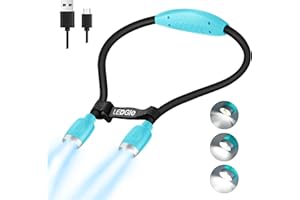 LEDGLE Neck Light for Reading, USB Rechargeable LED Book Light, Hands Free Knitting Lights, Flexible Arm 6 Level Brightness 6500-7000K