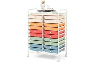 GIANTEX Chariot de salle de bain empilable avec 20 tiroirs - Avec roulettes verrouillables - Pour cuisine, salle de bain, bureau - 64 x 39 x 88 cm (multicolore 2)