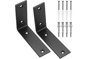 HEOZHUYI Soportes angulares negros, soportes de estante de ángulo de 90 grados en hierro de alta calidad, ángulos metálicos versátiles para estantes de madera y muebles, 2 soportes (125x100x38MM)