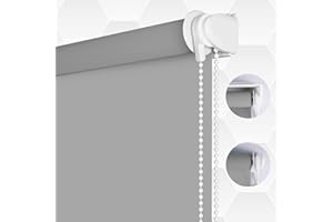 SMONTER 100% Blackout Waterproof Fabric Window Roller Shades Blind, Thermal Insulated,UV Protection,for Bedrooms,Living Room,Bathroom,The Office, Easy to Install 107CM W x 200CM L(Grey)