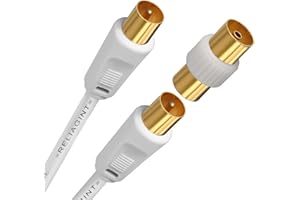 RELIAGINT TV Aerial Cable 2m – Pure Copper TV Coaxial Cable with Dual Shielding for Strong Signal – Straight or Right-Angle – Female-to-Female Adaptor Included – Fire-Resistant Aerial Connectors