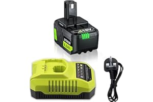 BONADGET 18V 6.0Ah Lithium Battery for ryobi battery P108 + P117 Charger Compatible with for Ryobi One+ Battery RB18L50 RB18L25 RB18L40 RB18L20 RB18L15 RB18L13 P108 P102 P103 P104 P105 P106 P107 P108