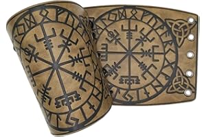 Sehaby Wikinger Geprägte Armschienen,Nordic Viking Vegvisir Geprägte Armschienen Men Leather Bracers Verstellbare Mittelalterliche Armschützer Breite Armmanschetten Armor Cosplay Zubehör Geschenk