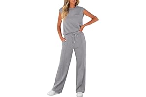 LLECDASEUI Women's Summer 2 Piece Outfits Casual Sleeveless Sweatsuits Matching Wide Leg Tracksuits Lounge Sets Fashion Clothes