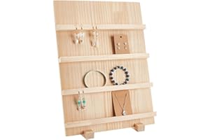 PH PandaHall Présentoir de Boucles D'oreilles en Bois à 4 Niveau Présentoir à Bijoux au Détail Porte-Cartes D'affichage Rustique Vitrine Amovible avec Fentes pour Été Vente Artisanat Bijoux Exposition