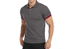 KUYIGO Hommes Polo Manches Courtes tête de cerf brodée Golf Tennis Coton T-Shirt S-XXL