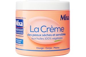 Mixa Intensif Peaux Sèches - La Crème des Peaux Sèches et Sensibles - Multi Usage Visage, Corps, Mains, Pieds - Nourrit 24h et Apaise - Pénétration Rapide - Hypoallergénique - Pot 400 ml