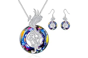 TOEECY Phénix Parure de Bijoux Crystal Ensemble Collier et Boucles d'Oreilles Phoenix Nirvana Pendentif Coloré Cristal Firebird Collier Cadeaux pour Femmes Epouse Amant Petite Amie Maman