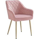 SONGMICS Dining Chair, Velvet Armchair, Metal Legs | Upholstered Kitchen Chair with Armrests, Max Load 120 kg, Jelly Pink and