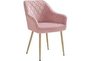 SONGMICS, Sedia, Poltrona Imbottita in Velluto, con Braccioli, Portata 120 kg, Gambe in Metallo, per Sala da Pranzo, Cucina, Rosa Pastello e Dorato Pallido LDC088R01, 60 x 62.5 x 85 cm