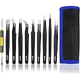 Precision ESD Tweezers Set, Anti-Static Stainless Steel Tweezers Set Kit Perfect for Electronics, Craft, Jewellery, Soldering